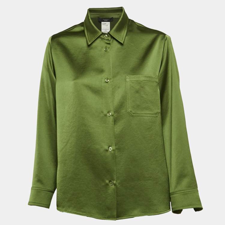 Pre Owned Max Mara Green Satin Button Front Shirt M