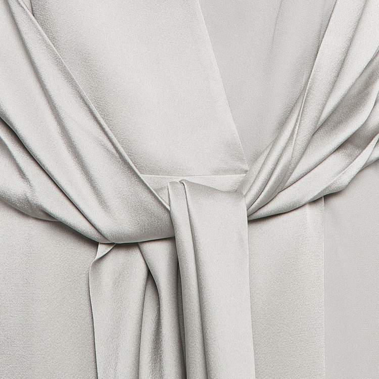 Pre Owned Max Mara Grey Crepe Fringe Cuff Detail Wrap Dress L