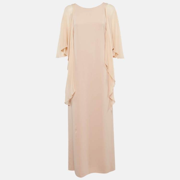 Pre Owned Max Mara Beige Crepe Drape Detail Sleeveless Dress M