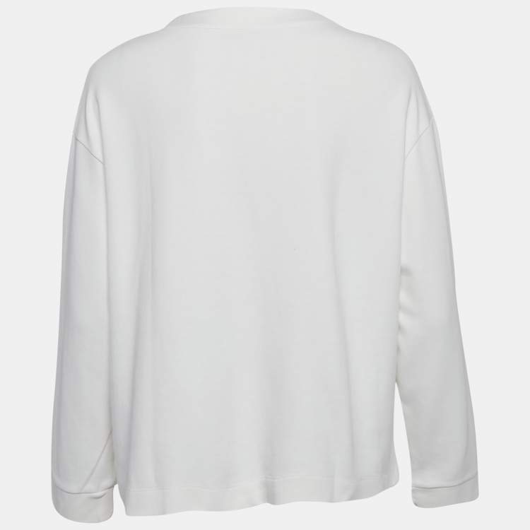 Pre Owned Max Mara White Cotton Zip Detail Crew Neck Sweatshirt M
