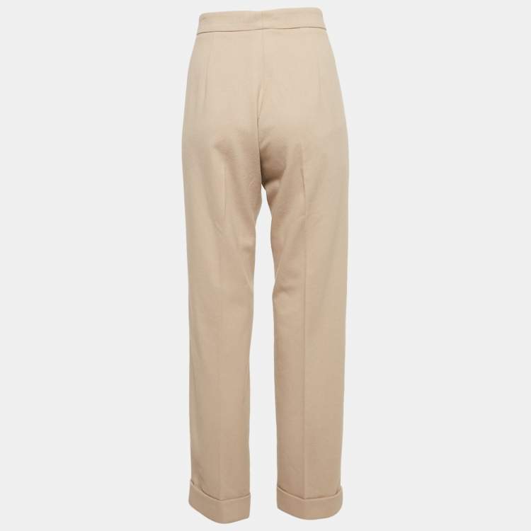 Pre Owned Max Mara Beige Felt Straight Leg Trousers M