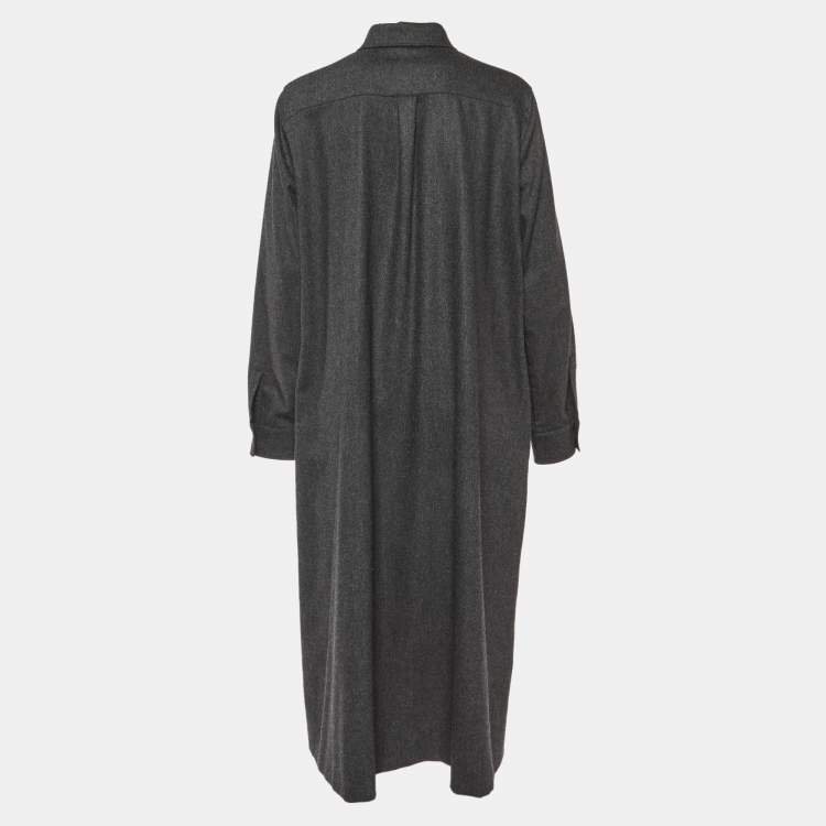 Pre Owned Max Mara Grey Wool Buttoned Midi Dress L