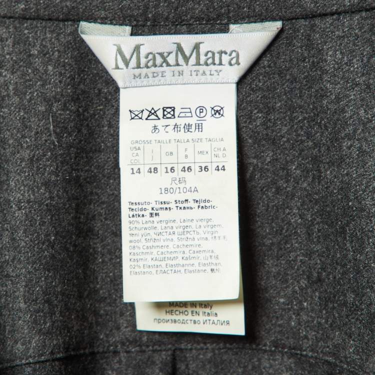 Pre Owned Max Mara Grey Wool Buttoned Midi Dress L