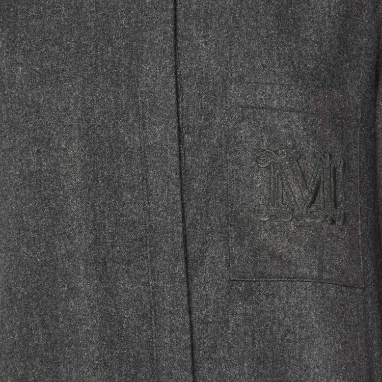 Pre Owned Max Mara Grey Wool Buttoned Midi Dress L
