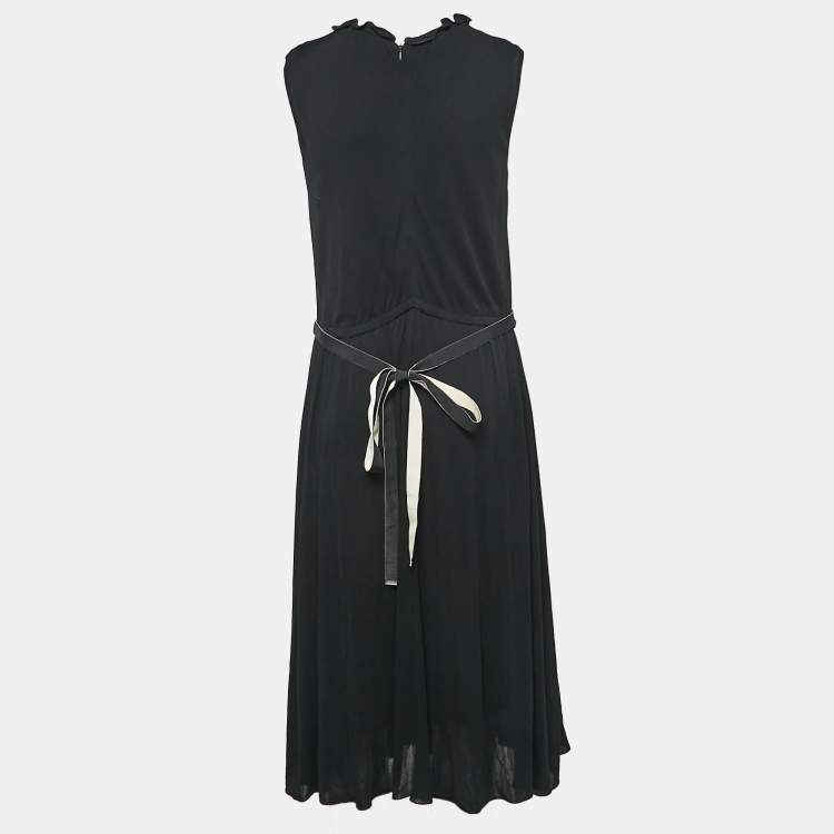 Pre Owned Max Mara Black Jersey Belted Midi Dress L