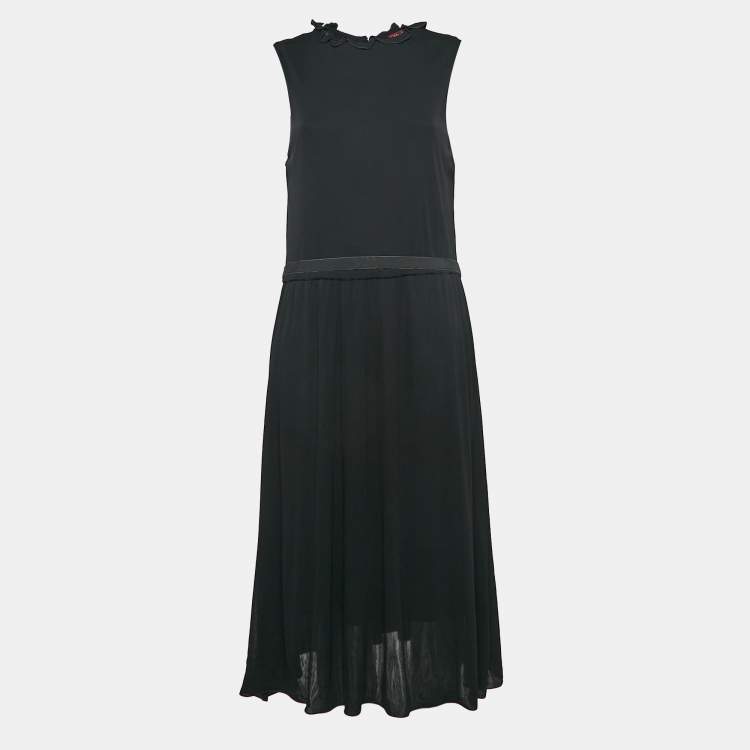 Pre Owned Max Mara Black Jersey Belted Midi Dress L