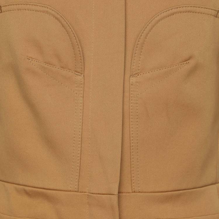 Pre Owned Max Mara Brown Cotton Front Zip Half Sleeve Jacket M