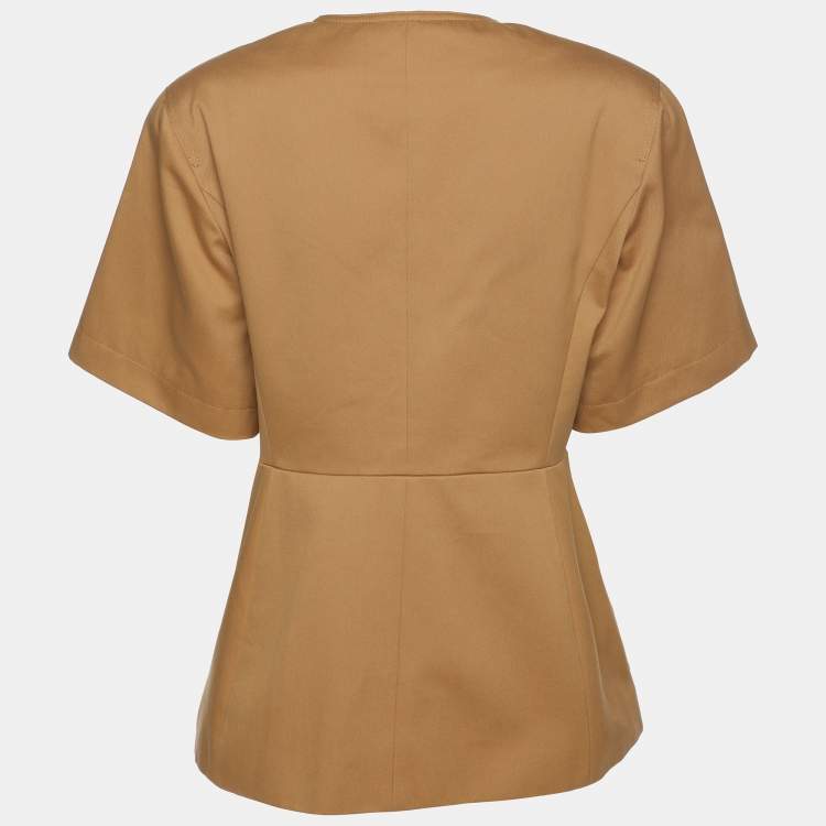 Pre Owned Max Mara Brown Cotton Front Zip Half Sleeve Jacket M