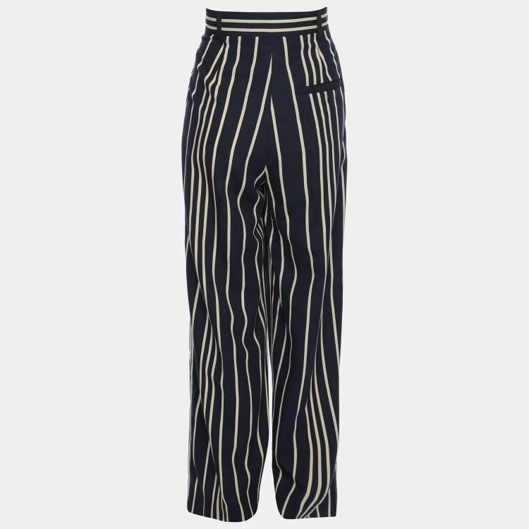 Pre Owned Max Mara Navy Blue/White Striped Wide Leg Trousers S