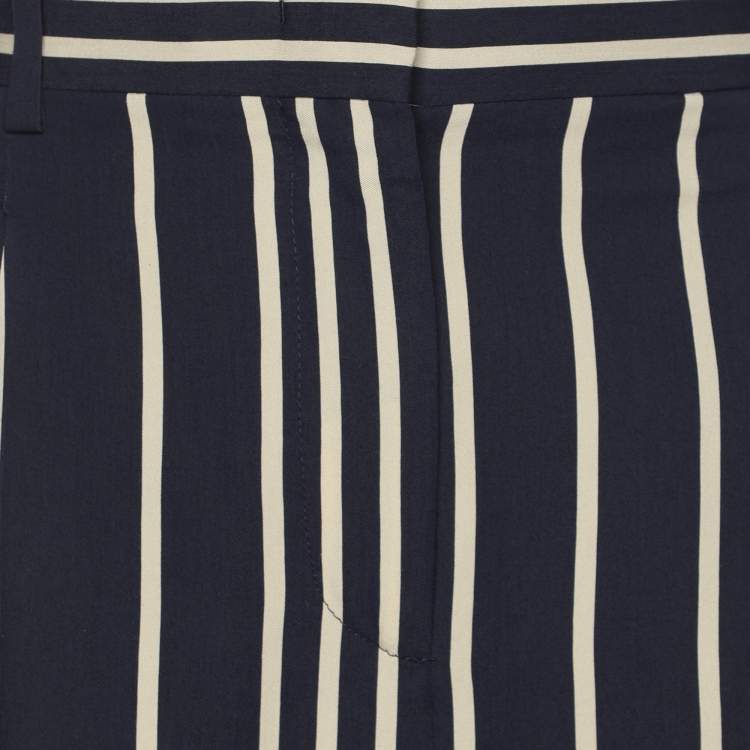 Pre Owned Max Mara Navy Blue/White Striped Wide Leg Trousers S