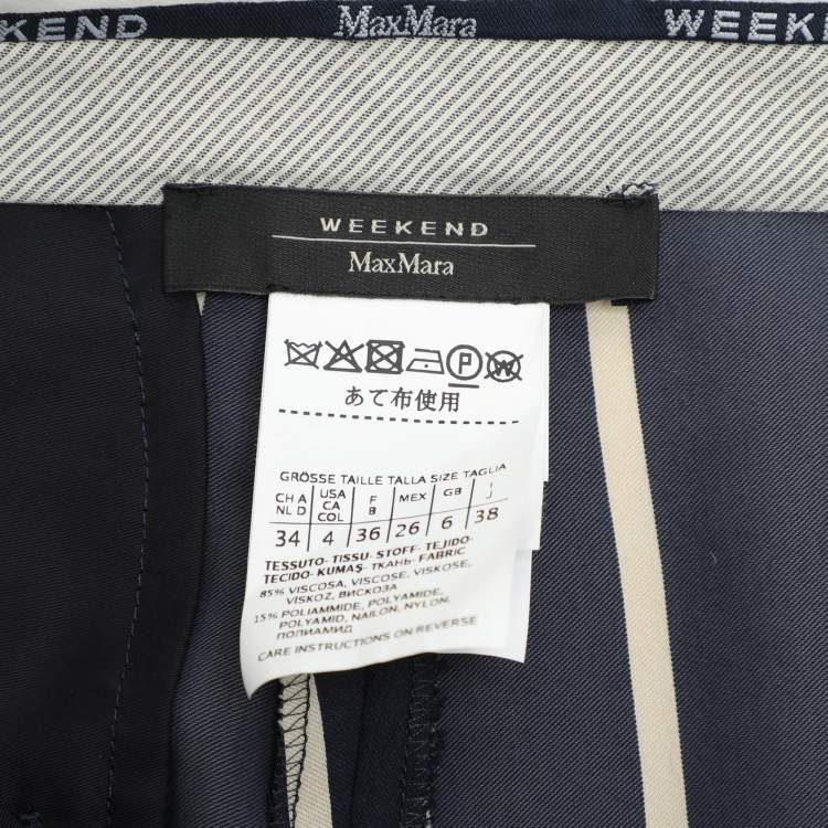 Pre Owned Max Mara Navy Blue/White Striped Wide Leg Trousers S