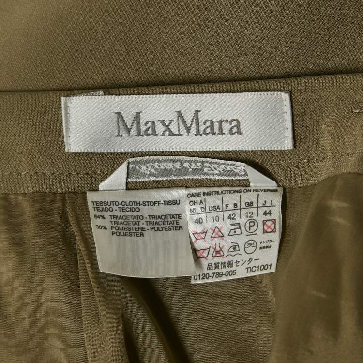 Pre Owned Max Mara Olive Green Crepe Skirt Suit M