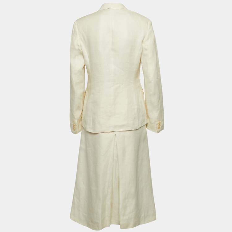 Pre Owned Max Mara Off-White Linen Skirt Suit M