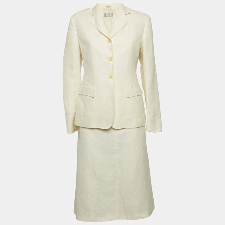 Pre Owned Max Mara Off-White Linen Skirt Suit M