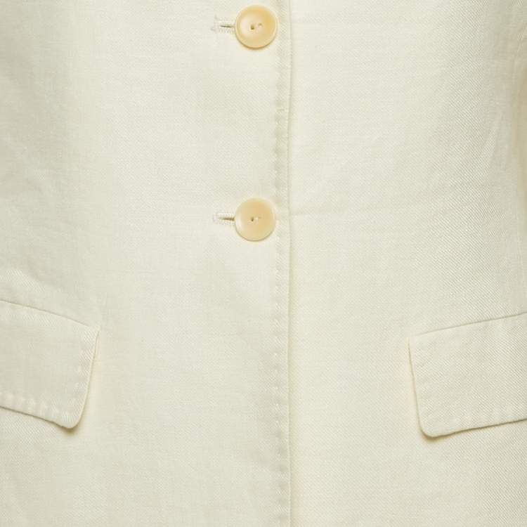 Pre Owned Max Mara Off-White Linen Skirt Suit M