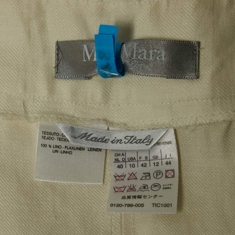 Pre Owned Max Mara Off-White Linen Skirt Suit M