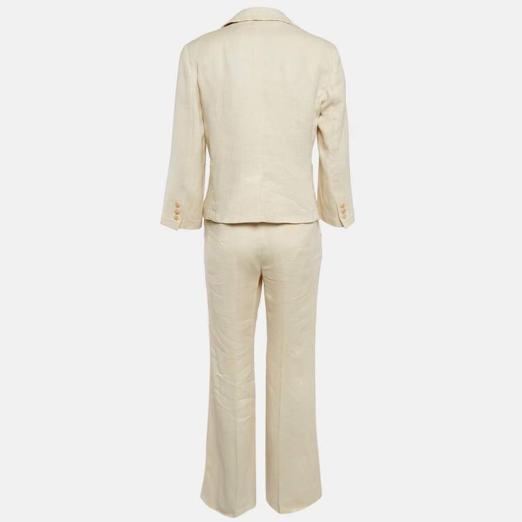 Pre Owned Max Mara Cream Linen Single Breasted Pantsuit M