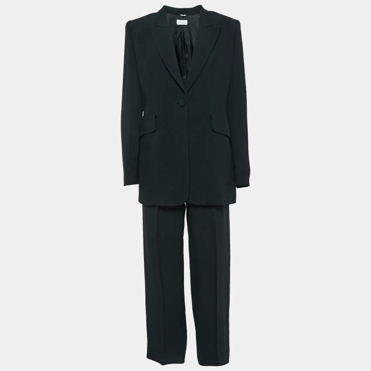 Pre Owned Pianoforte di Max Mara Black  Crepe Single Breasted Pants Suit L
