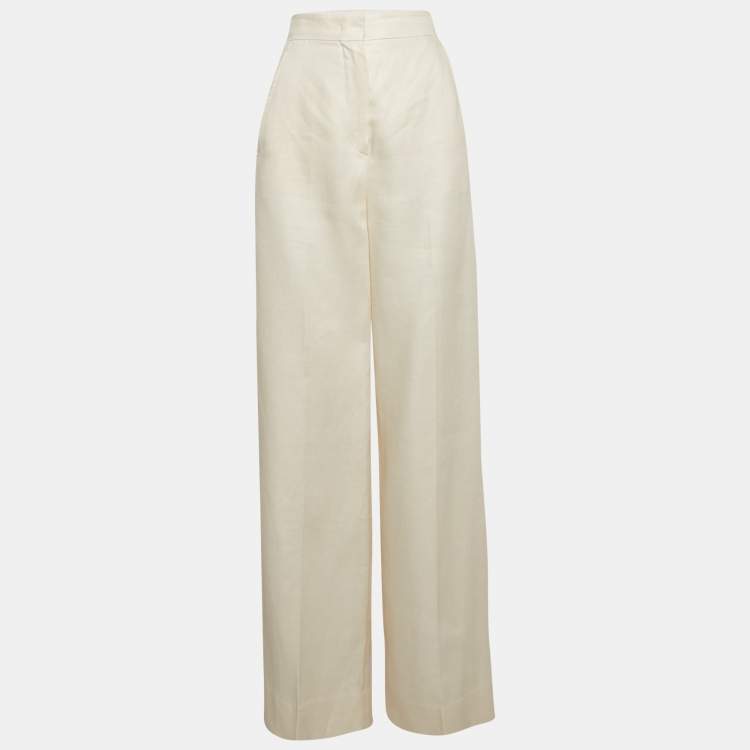 Pre Owned Max Mara Cream Linen Wide Leg Trousers S