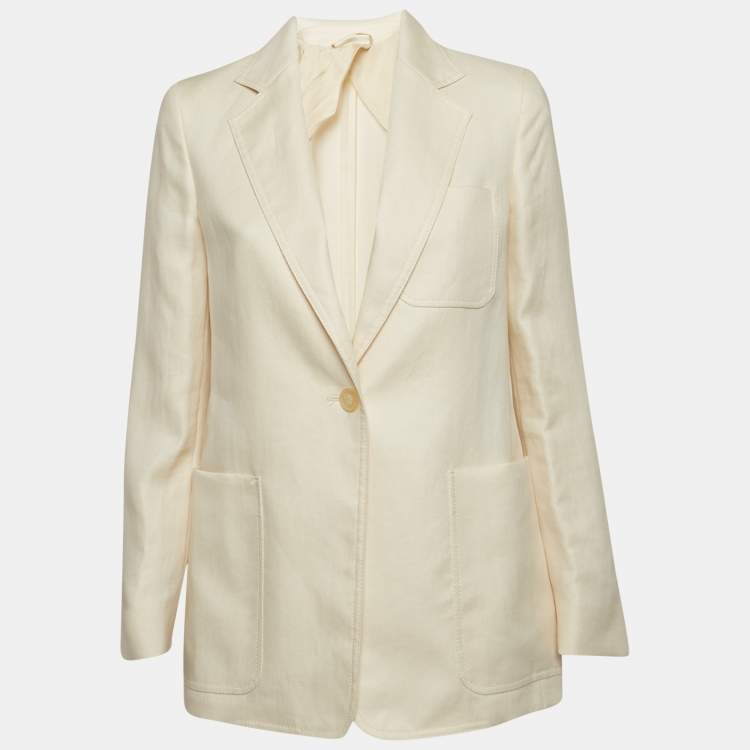 Pre Owned Max Mara Cream Linen Single Breasted Blazer S