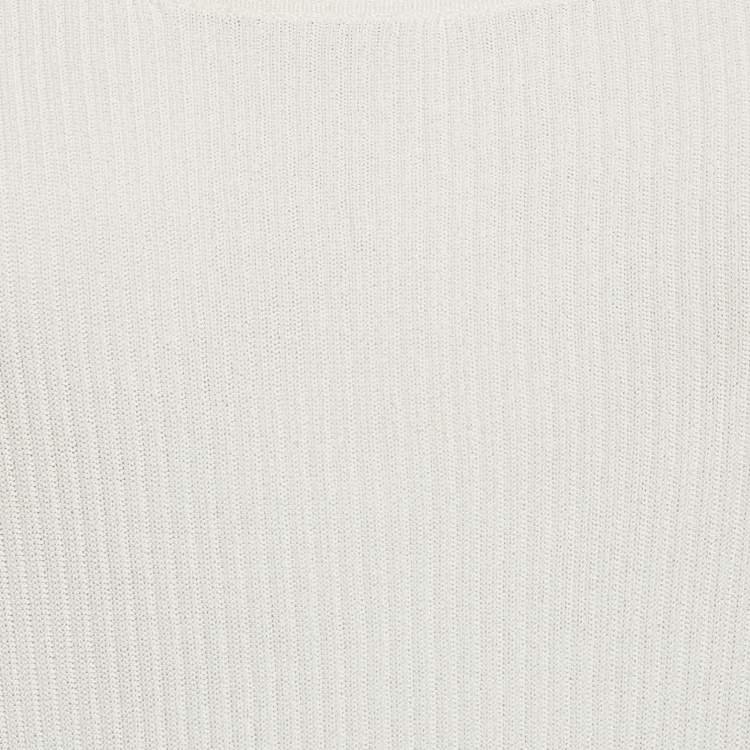 Pre Owned Max Mara White Rib Knit Boat Neck Top XXL