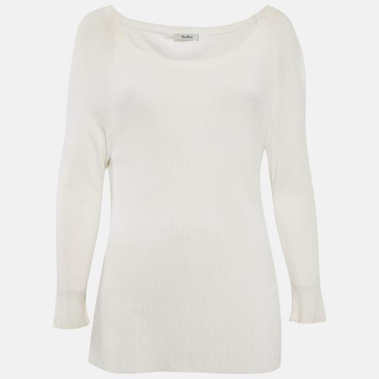 Pre Owned Max Mara White Rib Knit Boat Neck Top XXL
