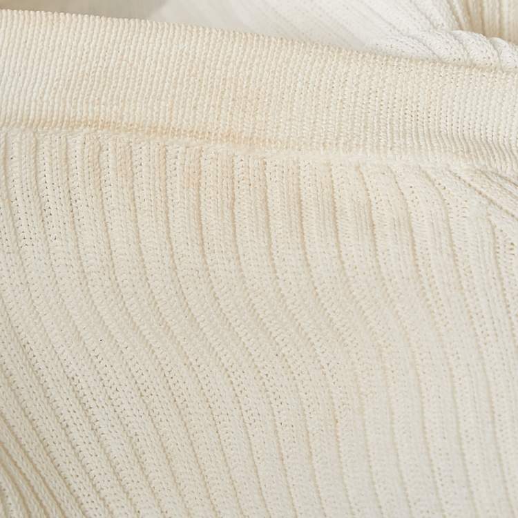 Pre Owned Max Mara White Rib Knit Boat Neck Top XXL