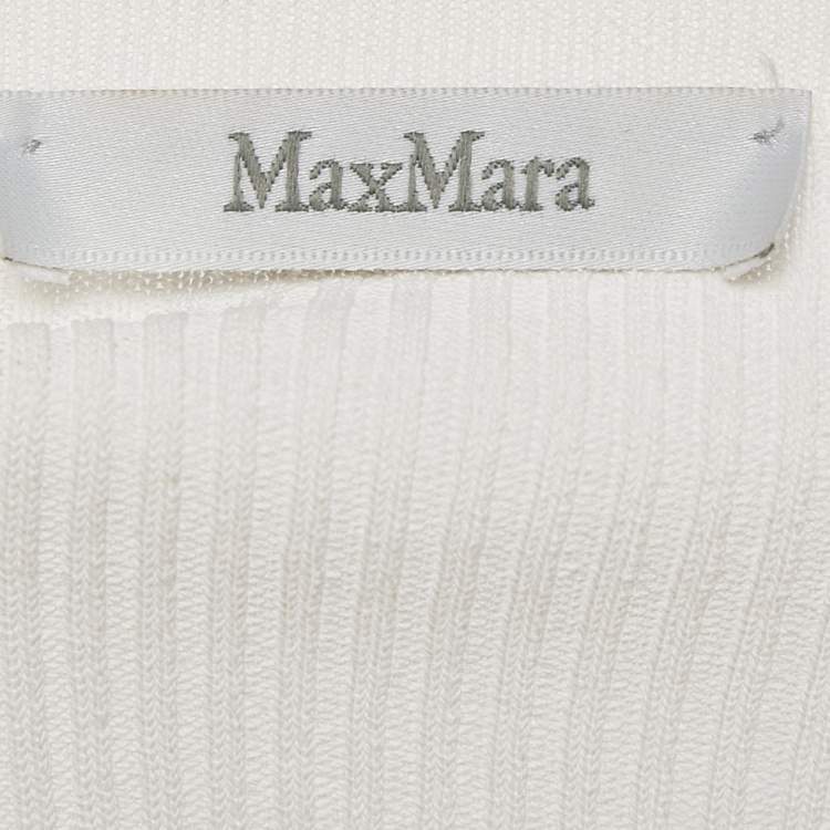 Pre Owned Max Mara White Rib Knit Boat Neck Top XXL