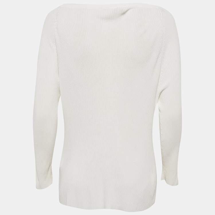 Pre Owned Max Mara White Rib Knit Boat Neck Top XXL