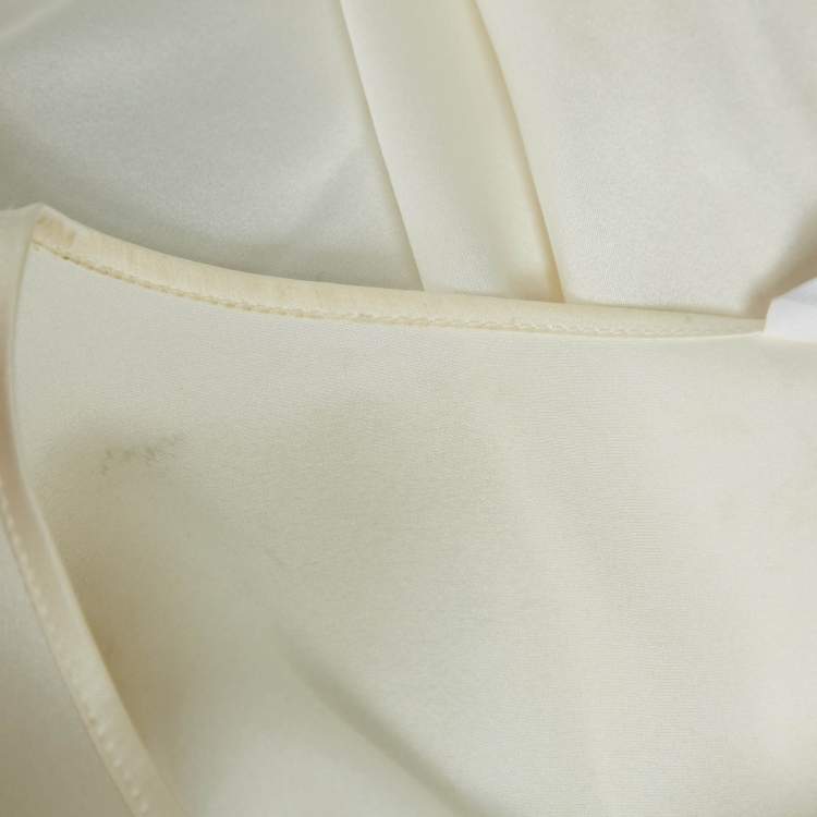 Pre Owned Max Mara Leisure Cream Satin Silk Long Sleeve Blouse XL
