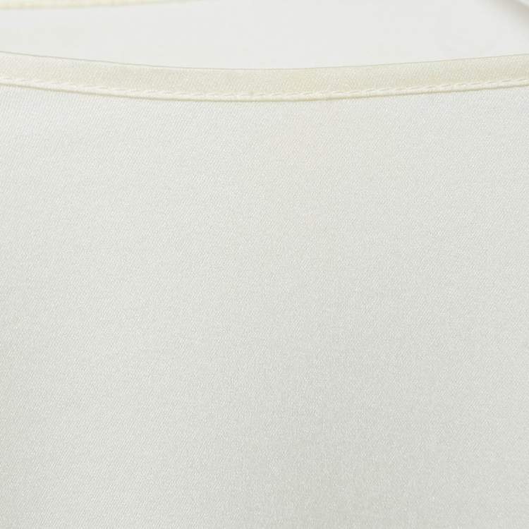 Pre Owned Max Mara Leisure Cream Satin Silk Long Sleeve Blouse XL