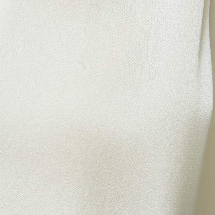 Pre Owned Max Mara Leisure Cream Satin Silk Long Sleeve Blouse XL