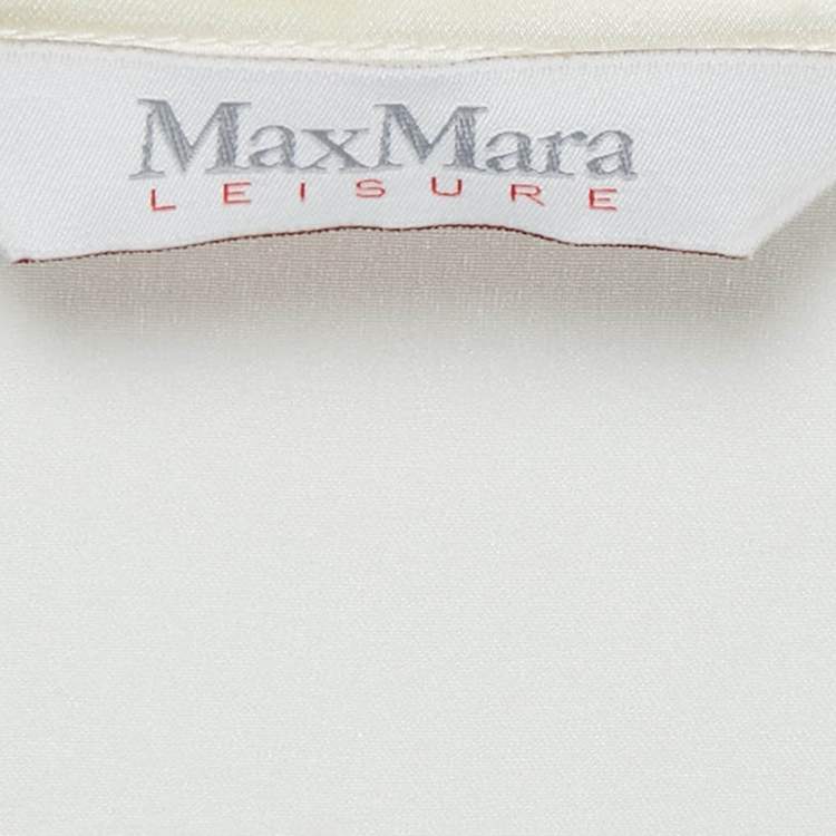 Pre Owned Max Mara Leisure Cream Satin Silk Long Sleeve Blouse XL