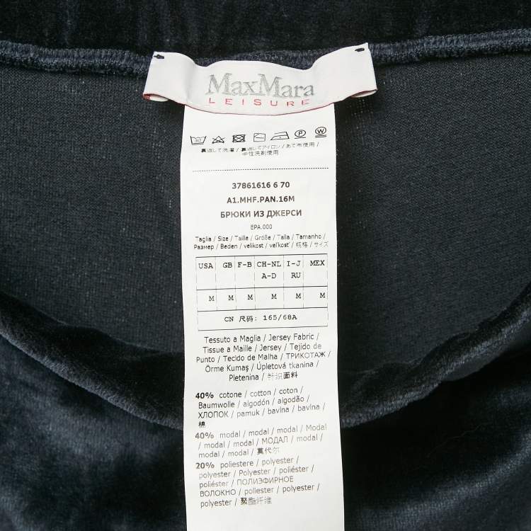 Pre Owned Max Mara Navy Blue Velvet Knit Wide Leg Pants M