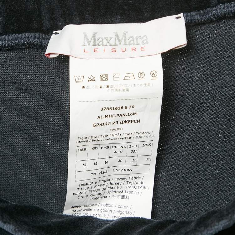 Pre Owned Max Mara Navy Blue Velvet Knit Wide Leg Pants M