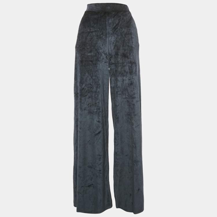 Pre Owned Max Mara Navy Blue Velvet Knit Wide Leg Pants M