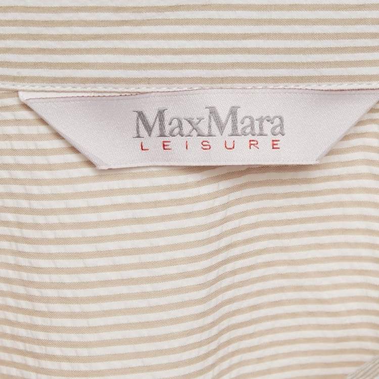 Pre Owned Max Mara Leisure Beige Seersucker Stripe Cotton Tie-Up Waist Detail Shirt L