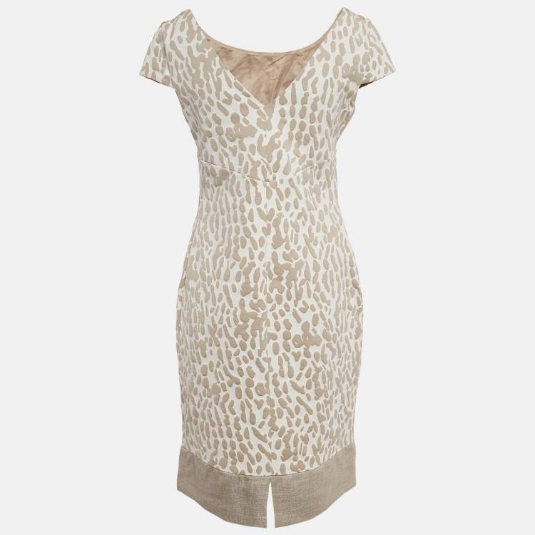 Pre Owned Max Mara Ivory/Beige Jacquard Knit Cap Sleeve Short Dress M