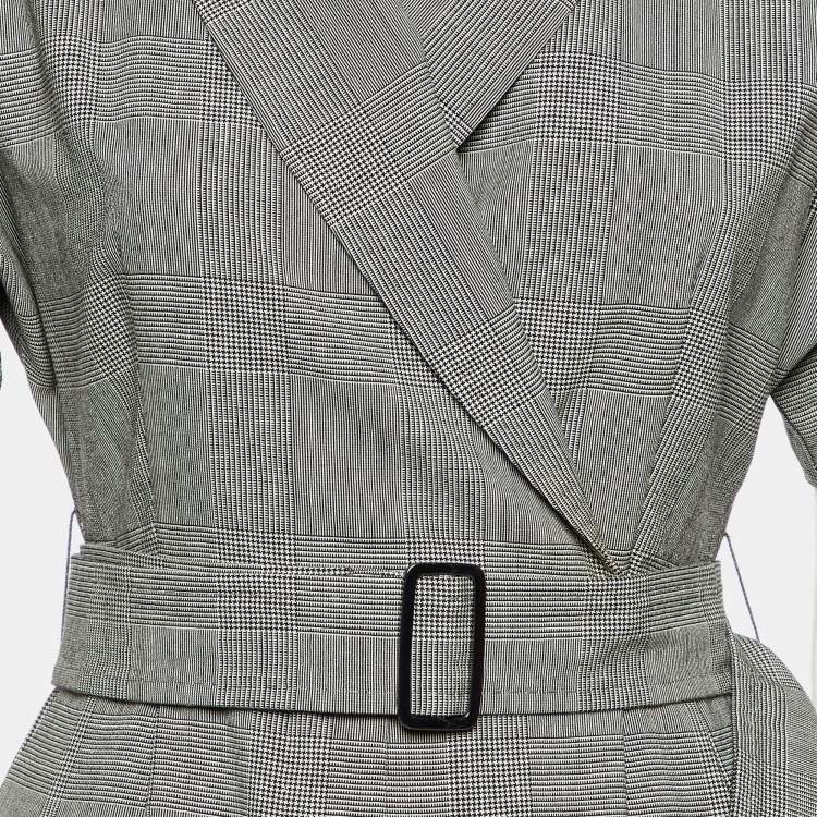 Pre Owned Max Mara Grey Check Virgin Wool Belted Jumpsuit S