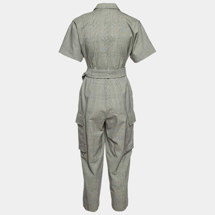 Pre Owned Max Mara Grey Check Virgin Wool Belted Jumpsuit S