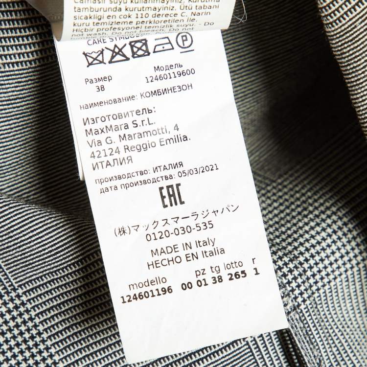 Pre Owned Max Mara Grey Check Virgin Wool Belted Jumpsuit S