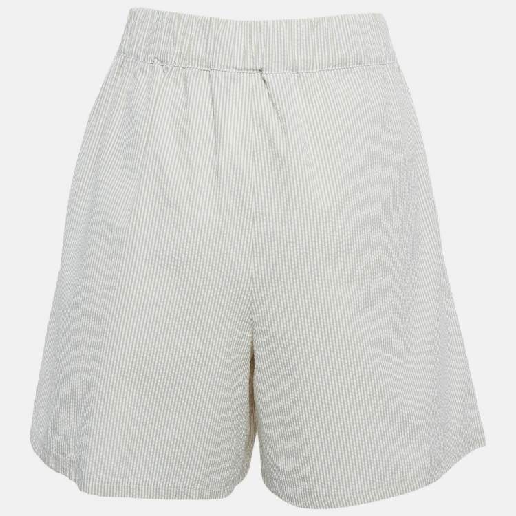 Pre Owned Max Mara Grey Striped Seersucker Shorts L