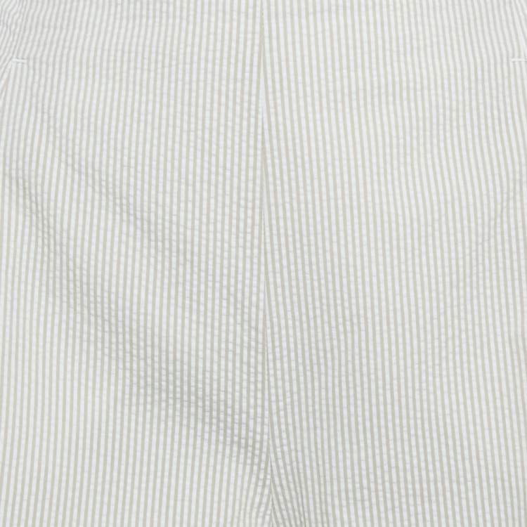 Pre Owned Max Mara Grey Striped Seersucker Shorts L