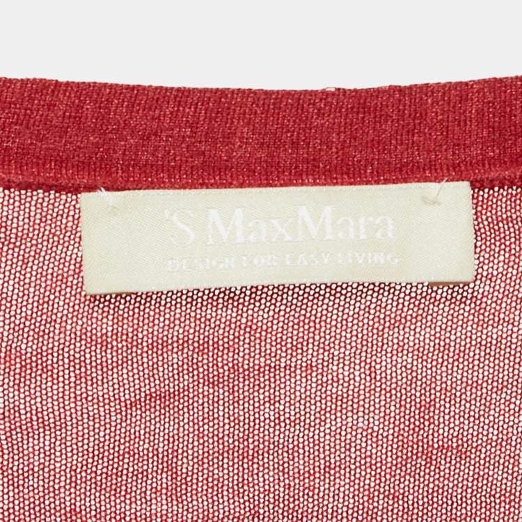 Pre Owned Max Mara Red Silk Blend Button Front Cardigan L