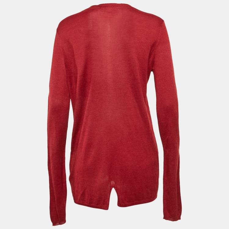 Pre Owned Max Mara Red Silk Blend Button Front Cardigan L
