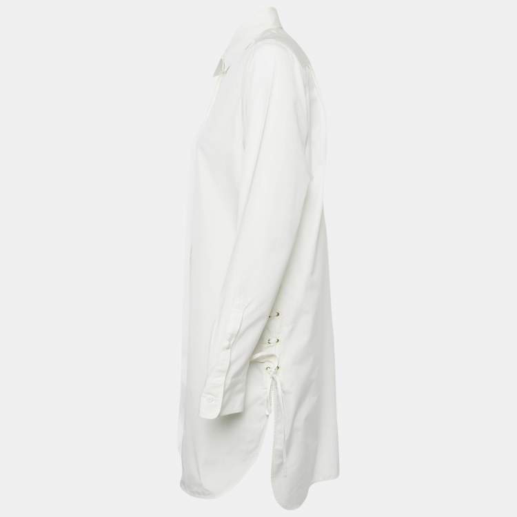 Pre Owned Max Mara White Cotton Lace-Up Shirt Dress S