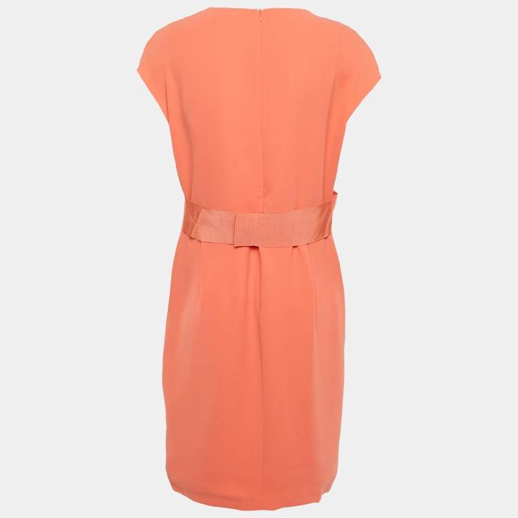 Pre Owned Max Mara Orange Crepe Belted Short Dress L