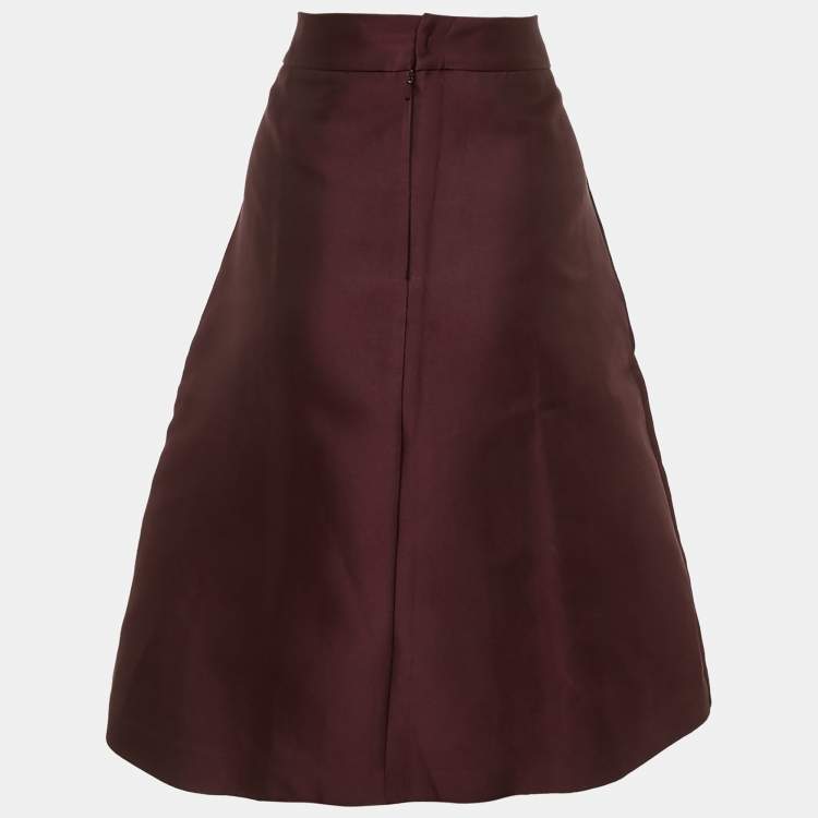 Pre Owned Max Mara Burgundy Silk Blend Midi Skirt M