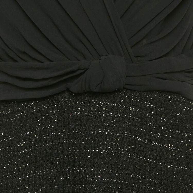 Pre Owned Max Mara Black Tweed and Silk Draped V-Neck Short Dress M