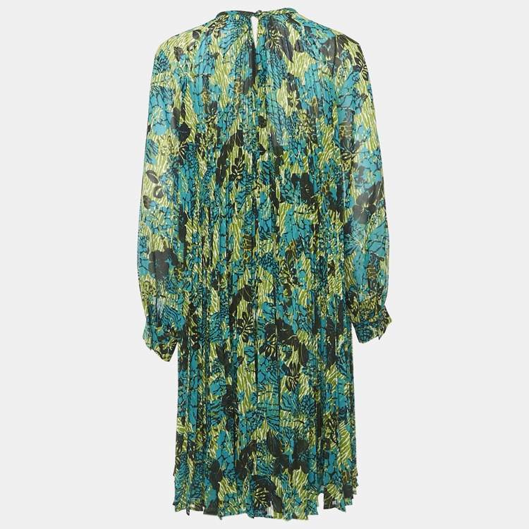 Pre Owned Max Mara Green/Multicolor Printed Crepe Pleated Midi Dress M